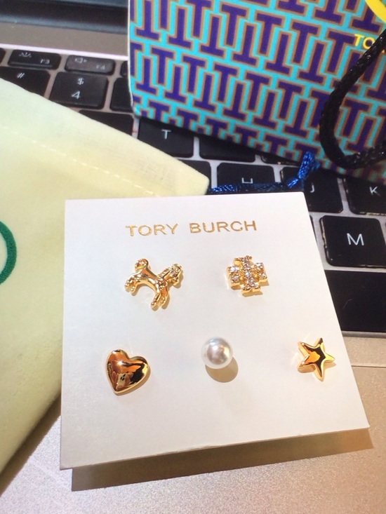 Tory Burch Jewelry - Tory Burch Girls Gold Tone Mixed Stud Earring Set with Pearl